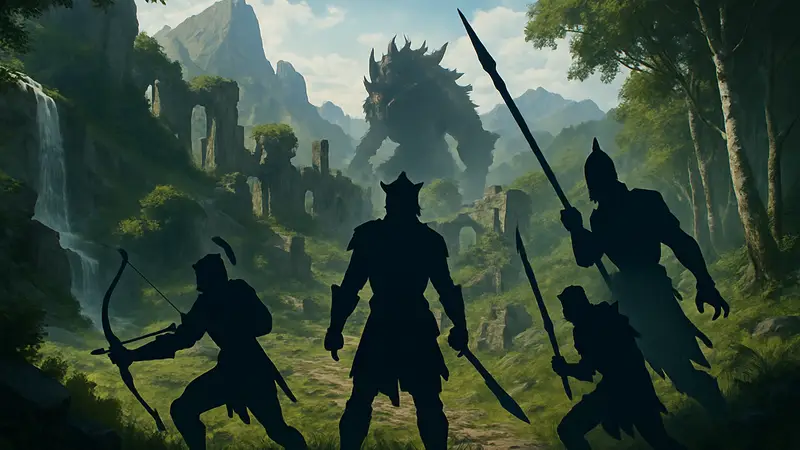 Скриншот из игры Mistfall Hunter, персонажи в фэнтези-сеттинге, PvPvE экшен