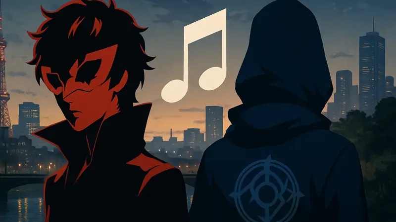 Логотипы игр Persona 5 и NTE: Neverness to Everness, символизирующие музыкальный кроссовер.