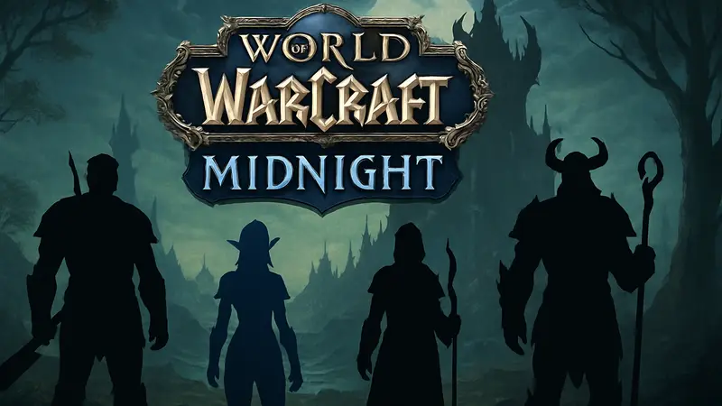 Логотип дополнения World of Warcraft: Midnight с героями Азерота.