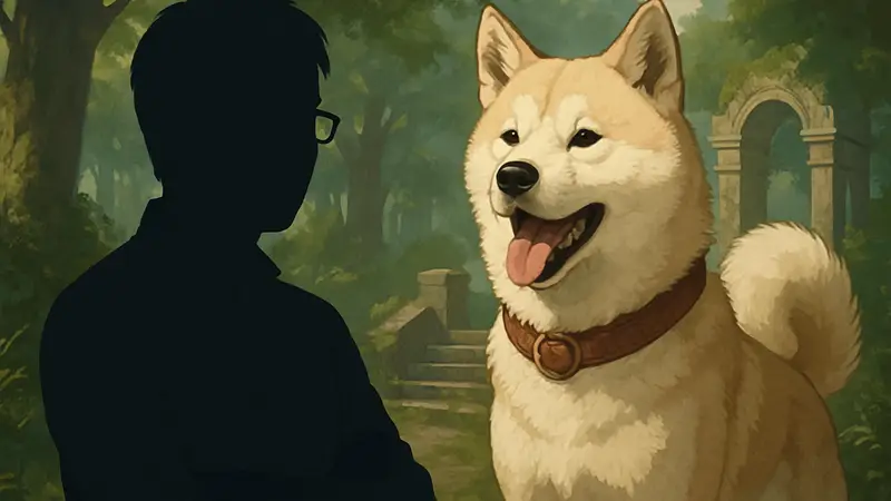 Кота Фурусима, разработчик Beast of Reincarnation, на фоне изображения собаки Ку из игры, символизирующей верного компаньона.