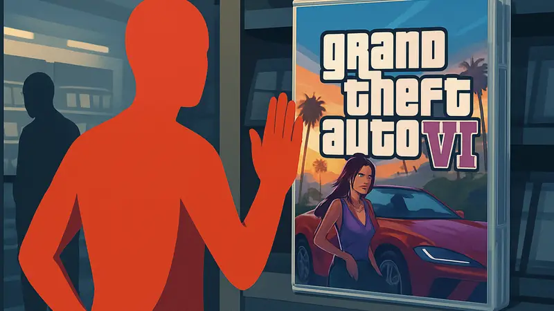 Логотип Grand Theft Auto VI на фоне обложки игры, символизирующий угрозу бойкота магазинов.