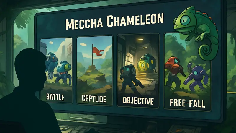 Скриншот с демонстрацией различных игровых режимов Meccha Chameleon