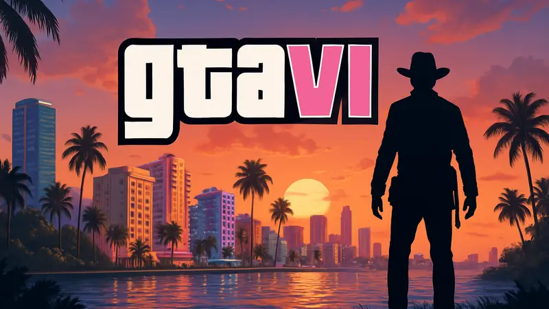 Логотип GTA 6 на фоне Vice City с намеком на RDR2