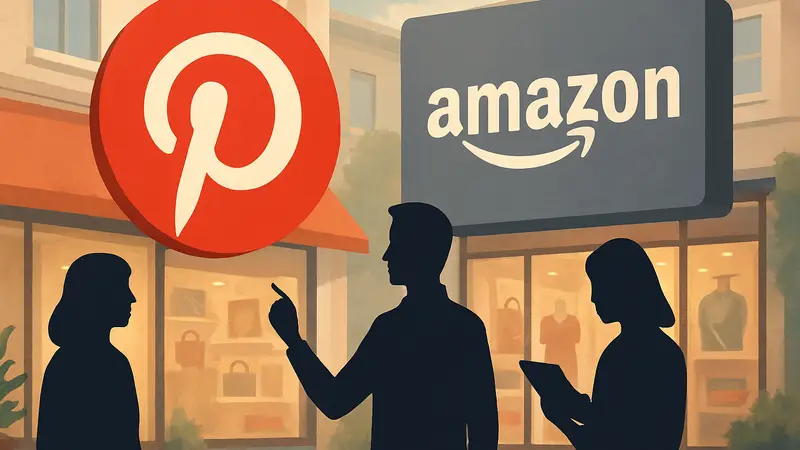 Логотипы Pinterest и Amazon Storefronts, символизирующие интеграцию для авторов и бизнеса.