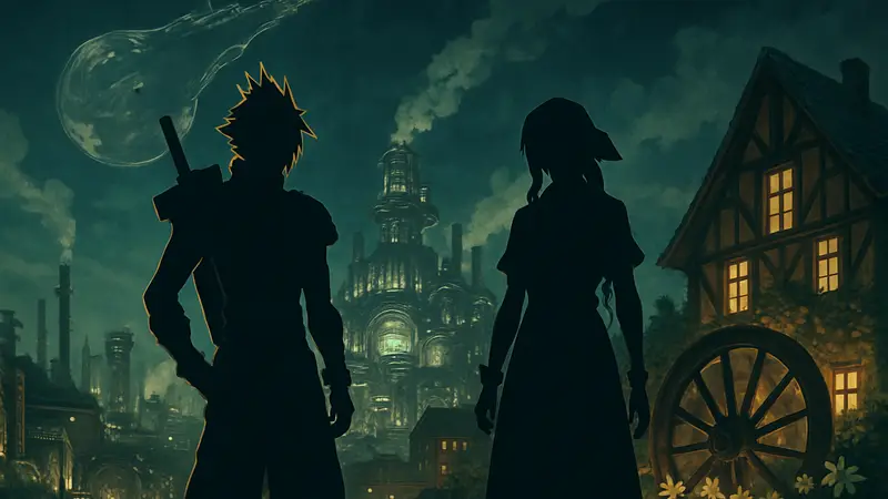 Главные герои Final Fantasy 7 Remake и Rebirth на фоне ностальгических элементов
