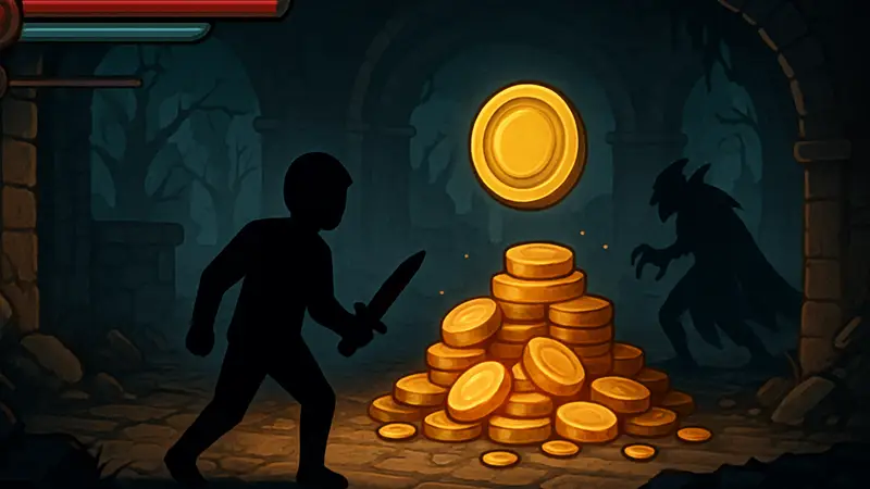 Игровой интерфейс Vampire Crawlers, демонстрирующий фарминг золота или монеты