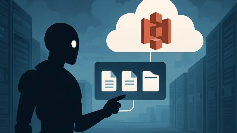 Графическое изображение, показывающее взаимодействие ИИ-агента с облачным хранилищем Amazon S3.