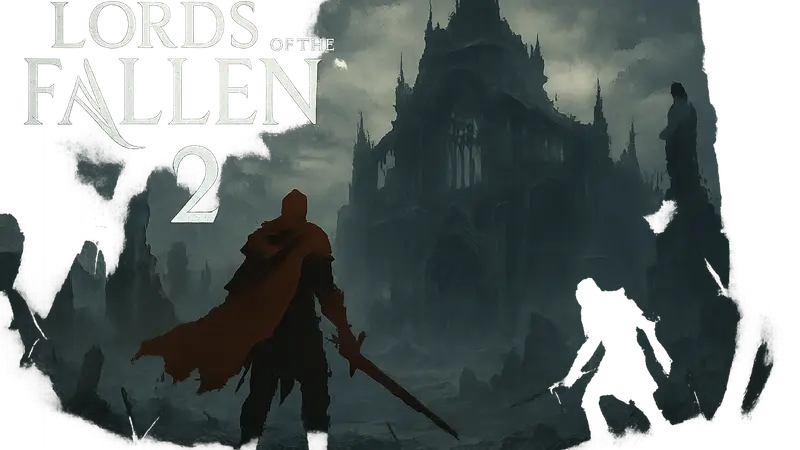 Логотип Lords of the Fallen 2, скриншот игры в стиле soulslike, темная фэнтези.