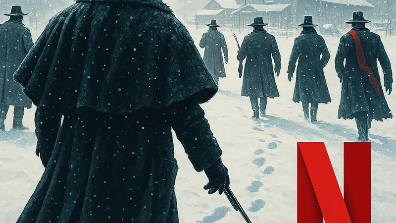 Постер фильма Квентина Тарантино "Омерзительная восьмёрка" с логотипом Netflix.