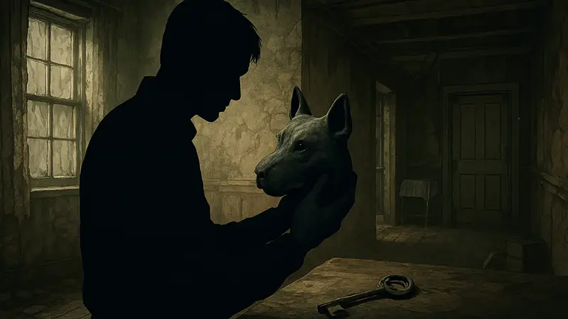 Игрок Resident Evil 7 осматривает одну из найденных собачьих голов, рядом с ключом от морга