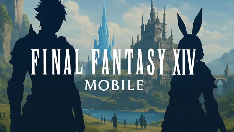 Логотип Final Fantasy XIV Mobile на фоне игрового экрана, анонс закрытия мобильной игры.