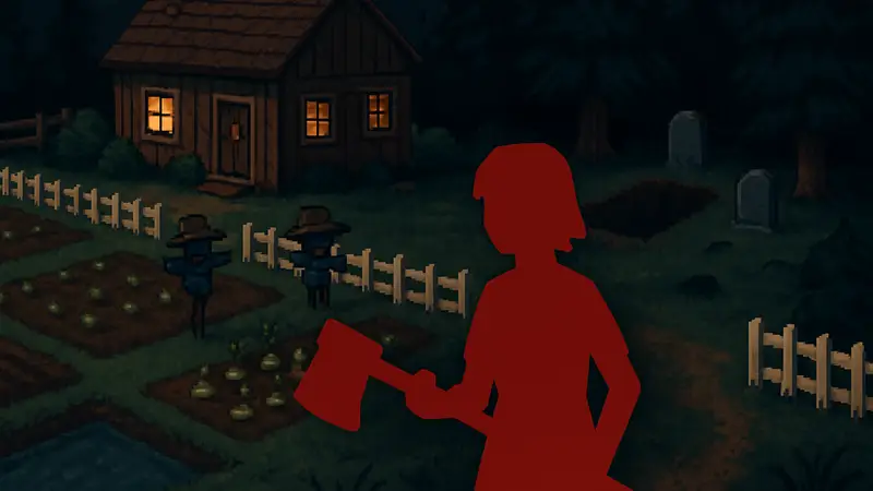 Скриншот Grave Seasons, демонстрирующий пиксельный арт и фермерскую тематику с мрачными элементами