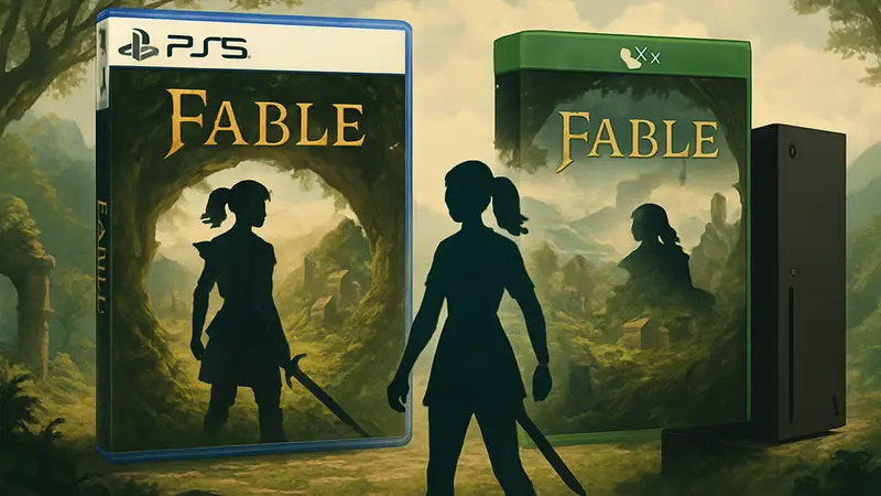Обложка игры Fable, коробка с диском Fable для PlayStation 5 и Xbox Series X