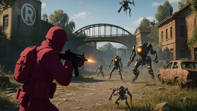 Скриншот из ARC Raiders с игроком, сражающимся с врагами в локации Old Town Trial