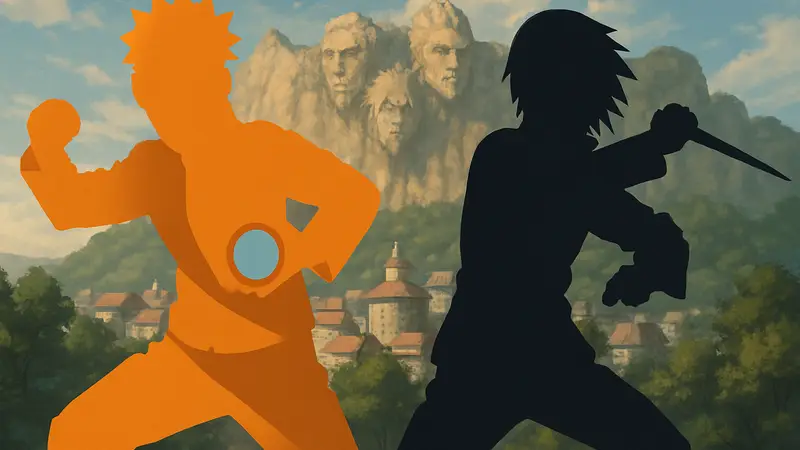 Наруто и Саске в боевых позах из аниме Boruto.