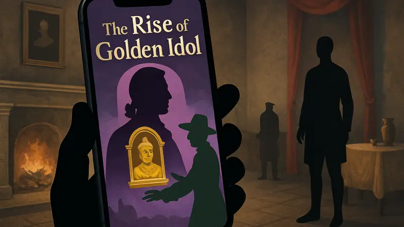 Игровая обложка The Rise of the Golden Idol н а экране мобильного телефона Android и iOS.
