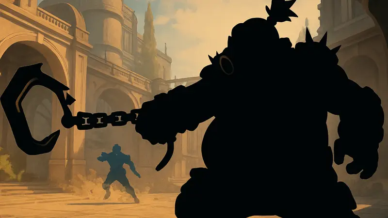 Изображение персонажа Турбосвина (Roadhog) из Overwatch 2, использующего свой цепной крюк в бою