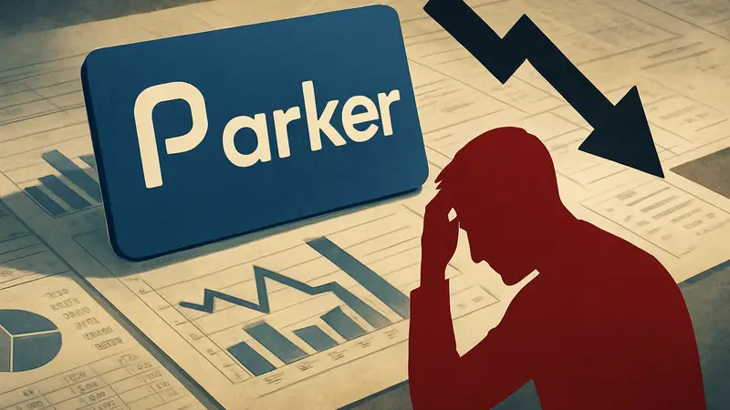 Логотип финтех-компании Parker на фоне финансовой отчетности, символизирующий банкротство