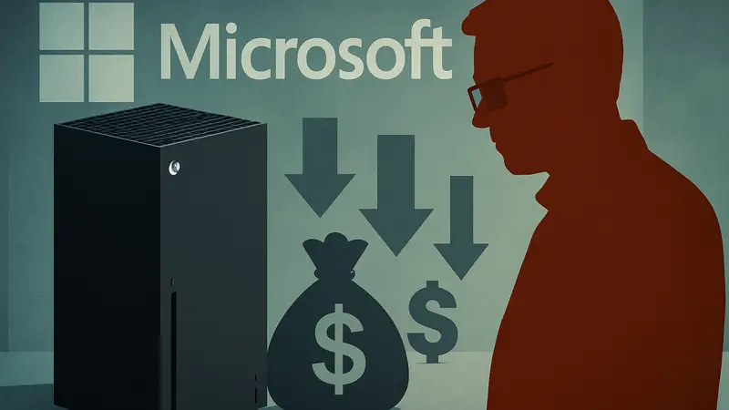 Консоль Xbox Series X, логотип Microsoft, Джез Корден, финансовые потери Xbox.