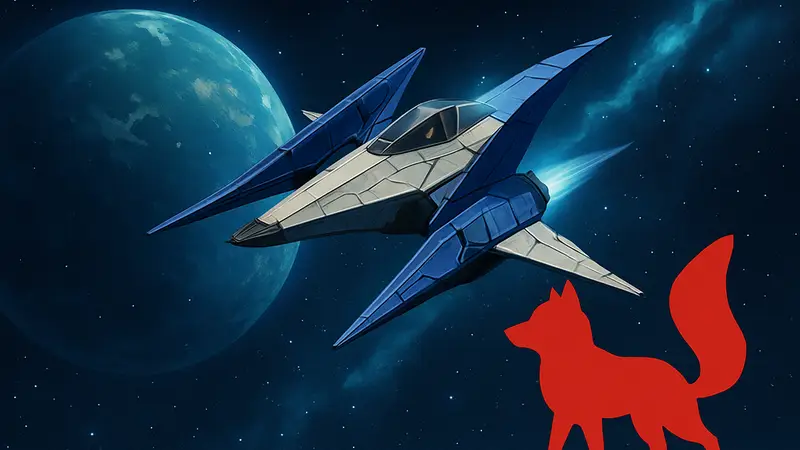 Истребитель Star Fox в космосе, логотип игры Star Fox для Nintendo Switch 2