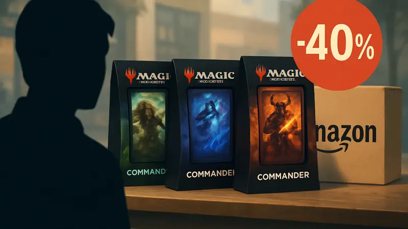 Упаковки колод Magic: The Gathering Commander со значком скидки на Amazon.