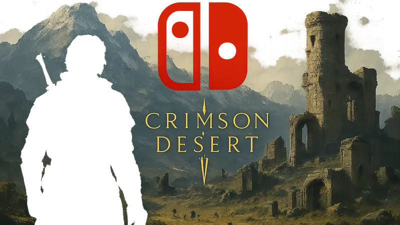 Логотип игры Crimson Desert на фоне символики Nintendo Switch 2.