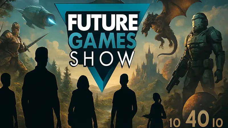 Логотип Future Games Show на фоне игровой графики, анонсы 40 игр и 10 мировых премьер.