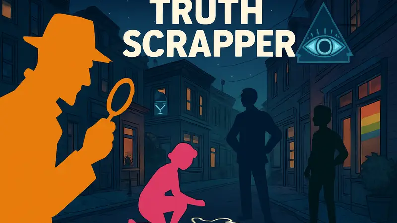 Обложка или скриншот игры Truth Scrapper, отражающий ее детективную и яркую эстетику.