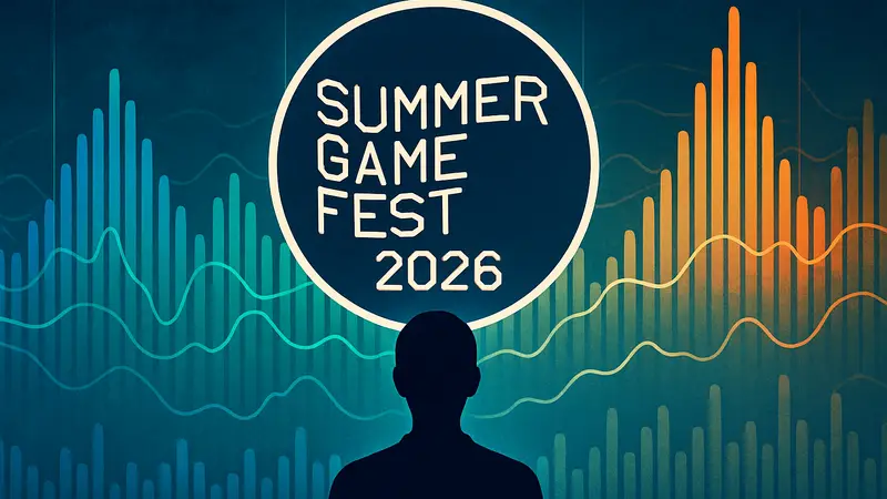 Символ Summer Game Fest 2026 на фоне музыкальных волн, представляющий рейтинг музыки