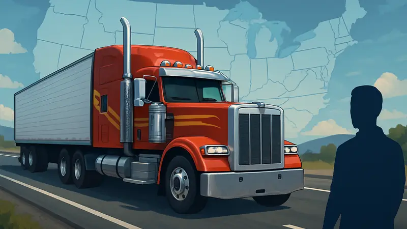 Яркий грузовик из Highway Heroes, едущий по американскому шоссе, на фоне карты США.