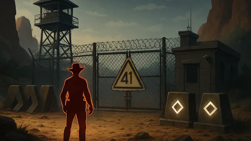 Изображение из игры Far Far West, показывающее секретную Зону 41 с элементами головоломки.