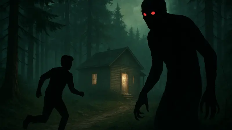 Логотип хоррор-RPG The Pines, подчеркивающий элементы психологического ужаса и систему преследователя.