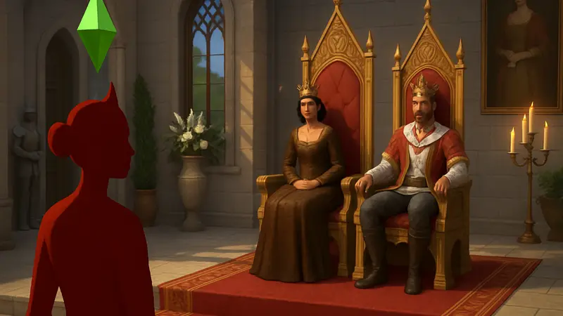 Игровой скриншот или концепт-арт дополнения The Sims 4: Royalty & Legacy, демонстрирующий королевскую тематику.