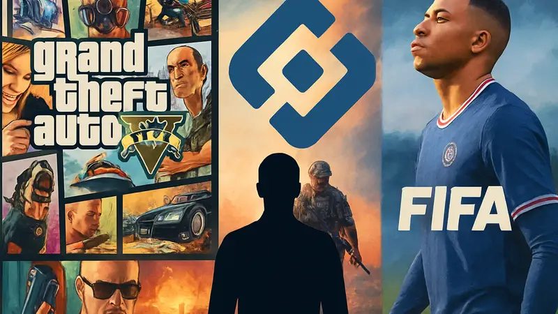 Логотип Роскомнадзора на фоне обложек игр GTA, Battlefield, FIFA