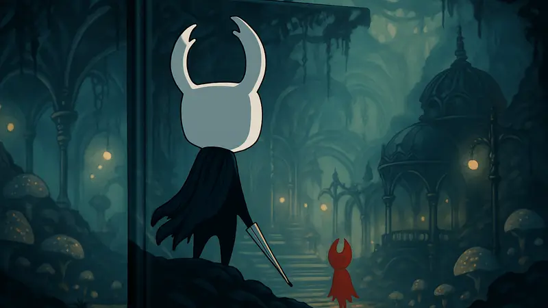 Обложка книги «Explorer Hollow Knight» с элементами вселенной игры, выходящей в России от издательства «Бомбора».