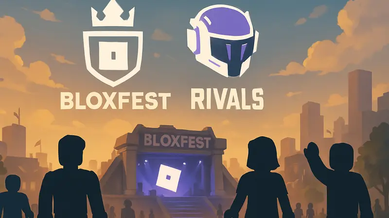 Логотип Bloxfest Roblox Twitch Rivals с изображением короны Twitch и шлема Glitch Helmet.