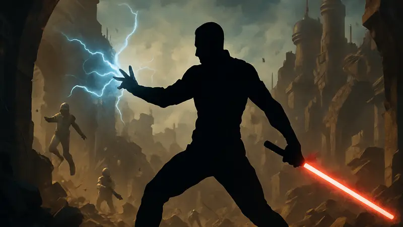 Старкиллер из Star Wars: The Force Unleashed, использующий Силу и световой меч в битве