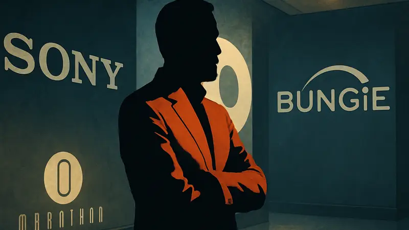Кристофер Барретт, директор Marathon, на фоне логотипов Sony и Bungie.