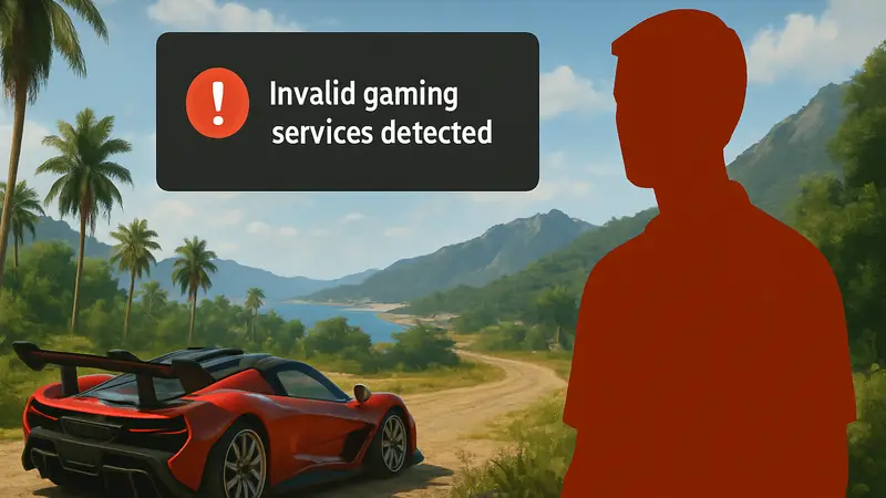 Скриншот ошибки "invalid gaming services detected" в Forza Horizon 6 на ПК