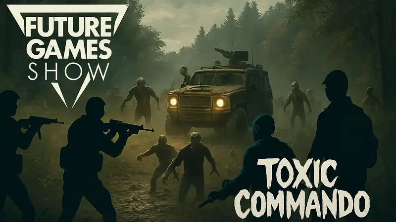 Логотип Future Games Show и кадр из игры John Carpenter's Toxic Commando
