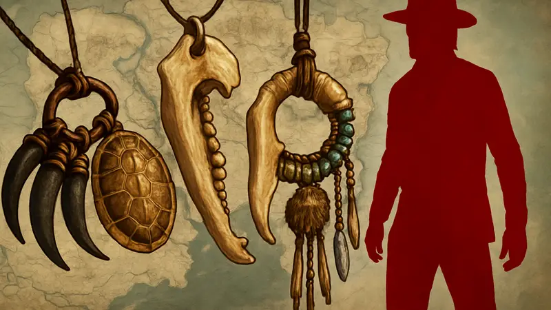Изображение талисманов и амулетов из RDR2 на фоне карты Дикого Запада.