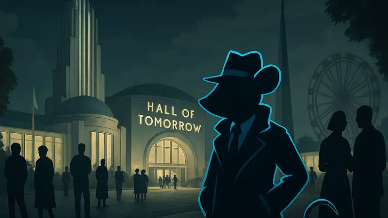 Игровой скриншот Mouse P.I. for Hire, иллюстрирующий миссию Fair Enough на выставке 1934 года.