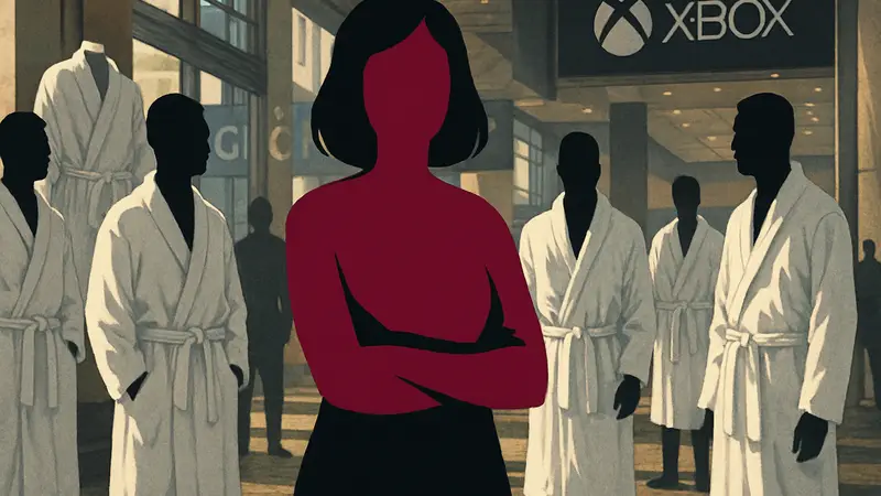 Лора Фрайер (Laura Fryer) на конференции GDC, окруженная банными халатами.