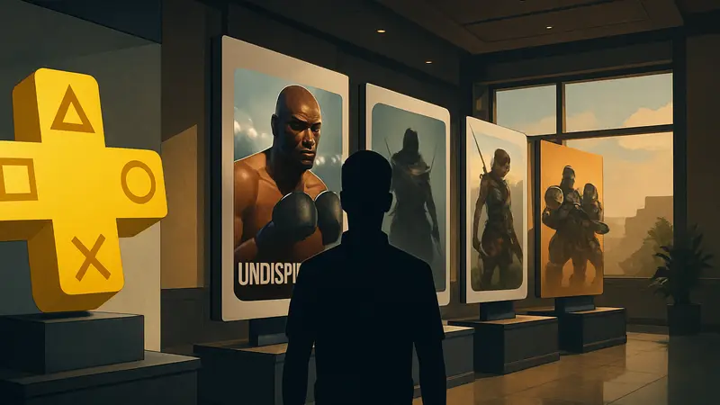 Логотип PS Plus Essential и обложки игр, которые будут доступны подписчикам в феврале 2026 года, включая Undisputed.
