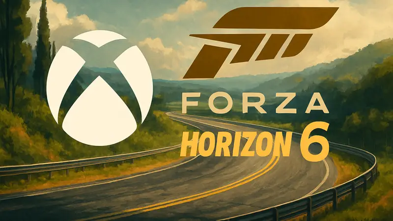 Логотип Xbox и Forza Horizon 6 на фоне изображения трассы, символизирующей апдейт.