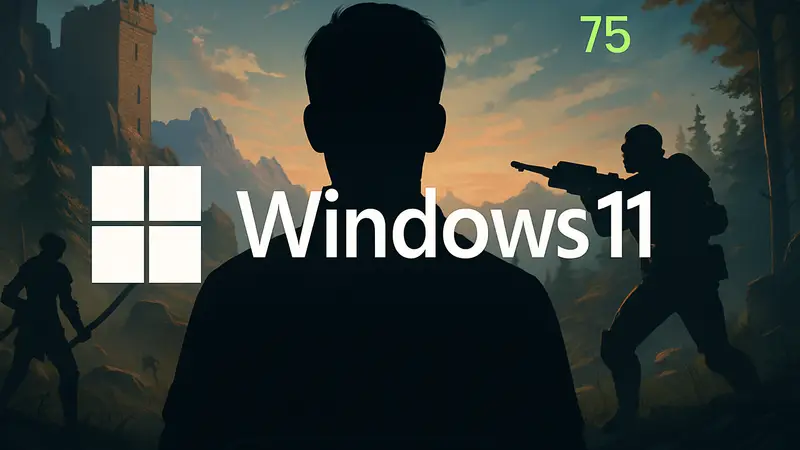 Логотип Windows 11 на фоне игрового процесса с отображением FPS