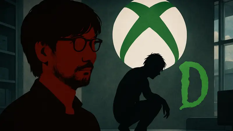 Хидео Кодзима и логотип игры OD на фоне Xbox