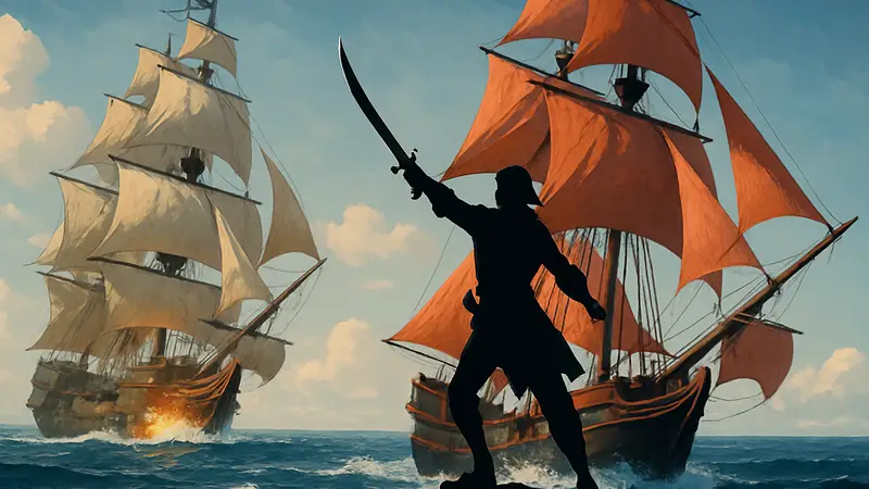 Игровой скриншот Windrose с парусником в открытом море, атакующим торговое судно