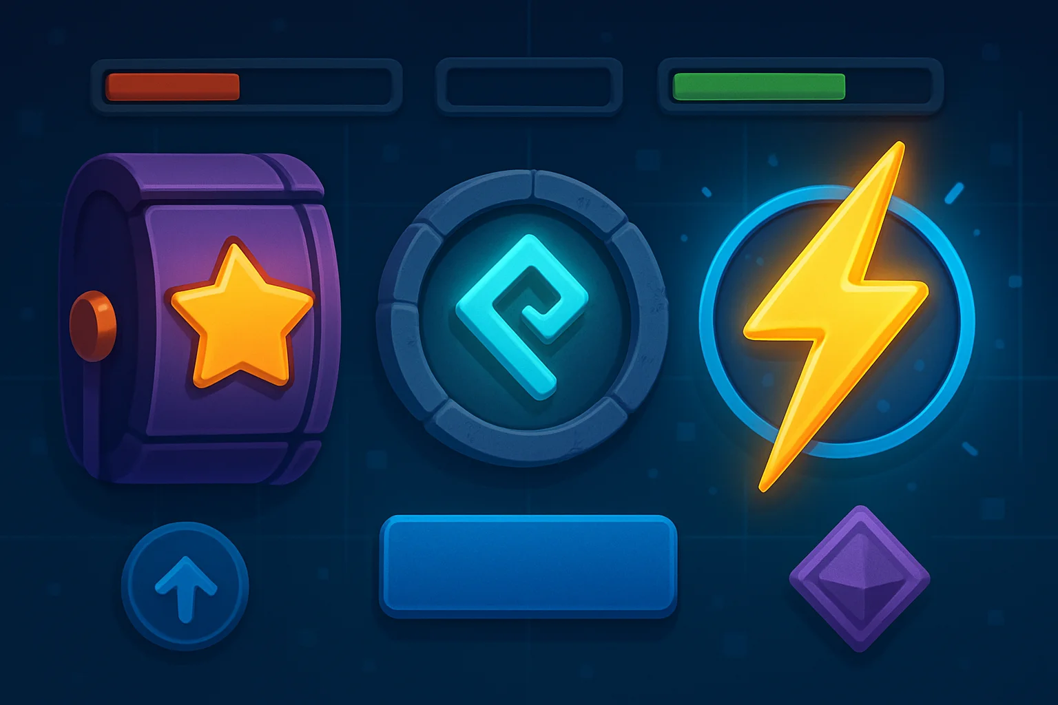 Изображение игрового процесса Energy Incremental с символами вращений, рун и энергии.