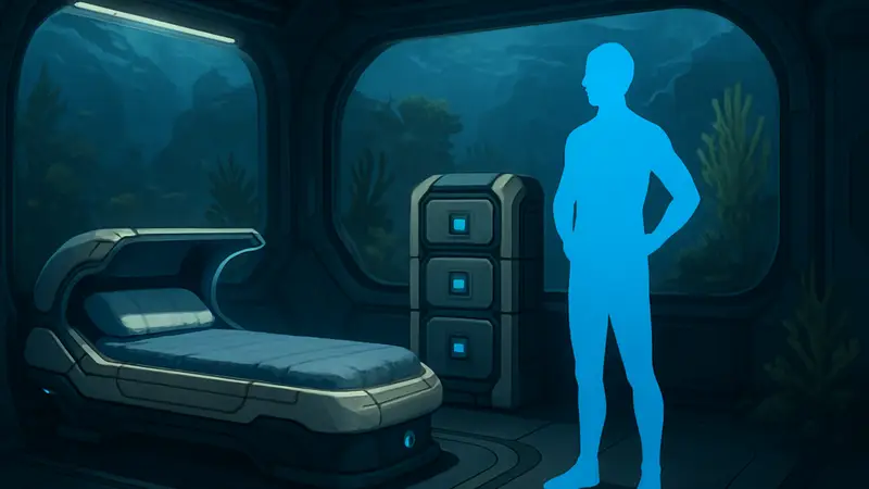 Изображение био-кровати и инвентаря в игре Subnautica 2